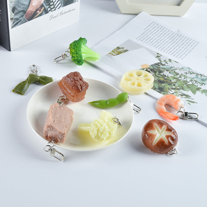 Wholesale PVC Simulated Food Pendants Shrimp Braised Pork Vegetable Charms DIY Keychain Parts Decorative Bag Charm Gift MOQ≥2