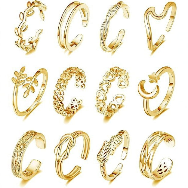 Wholesale Sexy Carved 12 Piece Foot Ring Set with Simple Opening and Adjustable Foot Ring Set