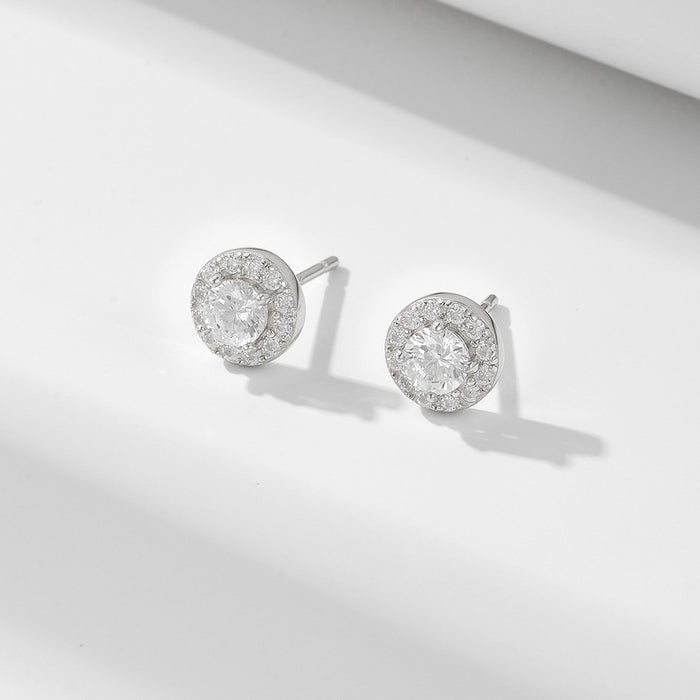 Wholesale Round Full Diamond Zircon Sterling Silver Earrings Trendy Earrings