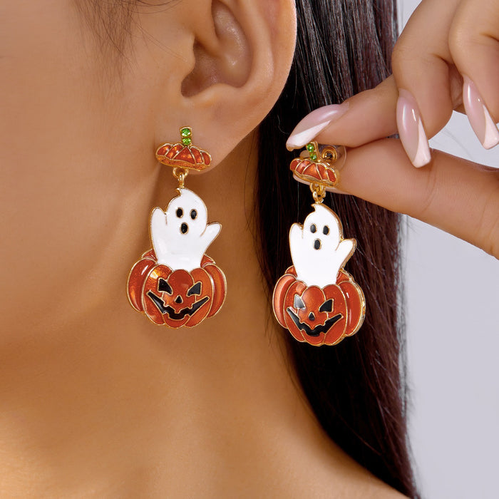 Wholesale Oil-Dropping Diamond Pumpkin Earrings  Funny  Tassel Earrings