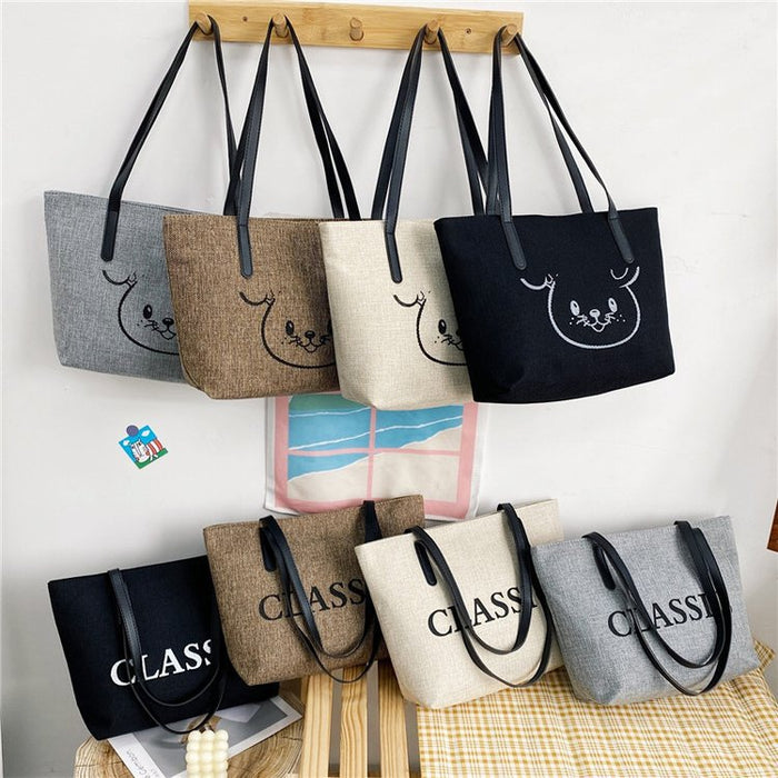 Wholesale Texture Fashionable Commuting Shoulder Bag Women's Bag Cotton Linen Large Capacity Casual Hand-held Tote Bag JDC-HB-YT001