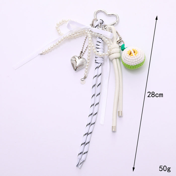 Wholesale New Handmade Crocheted Fruit Bag Pendant Bow Mobile Phone Hanging Chain