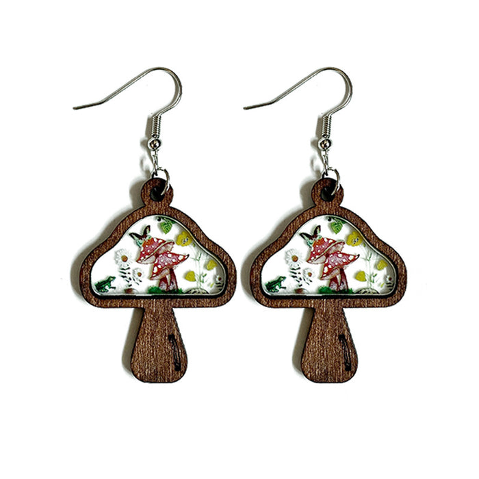 Wholesale Retro Floral Mushroom Wooden Earrings Jewelry Accessory
