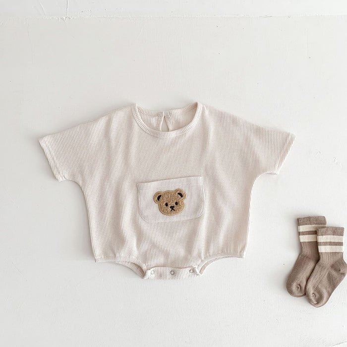 Wholesale Cute Bear Baby Waffle Short Sleeve Onesie JDC-BC-WeiNiS017