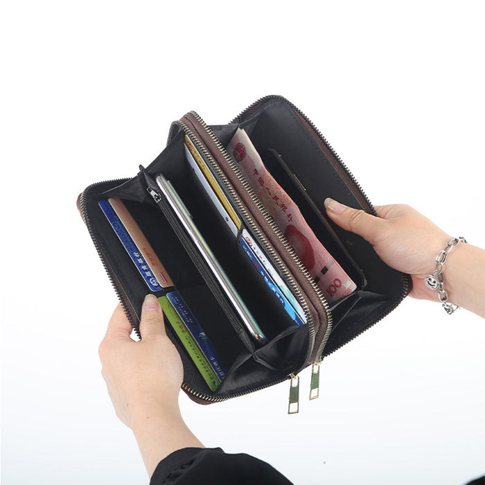 Wholesale PU Striped Print Long Wallet Handbag with Dual Zippers MOQ≥3