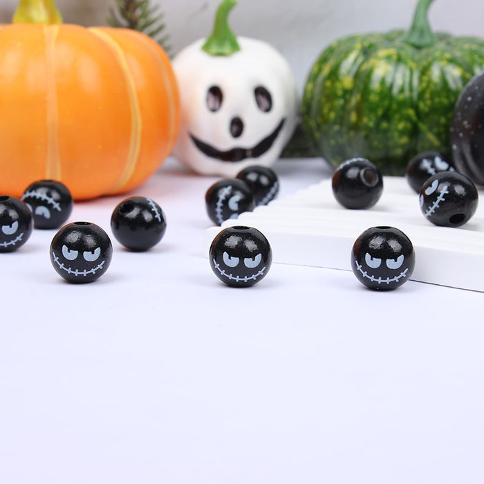 Wholesale 50pcs Halloween Single-sided Printing 16mm Colored Wooden Beads Pumpkin Ghost Face Wooden Beads JDC-BDS-TianYue001