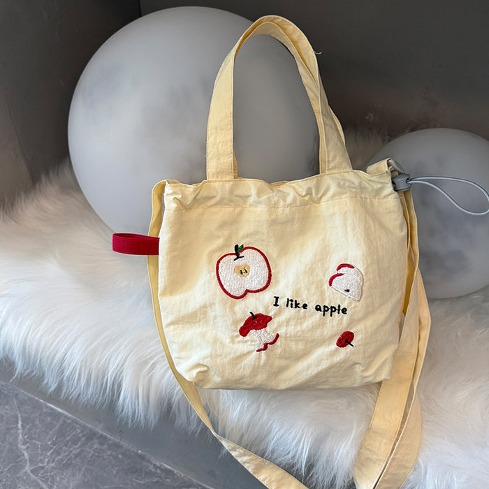 Wholesale New single shoulder canvas bag, cute cartoon embroidered crossbody bag, casual large capacity drawstring tote bag