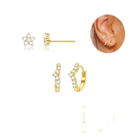 Wholesale Electroplated luxury star earrings with full diamonds, mini pentagram flowers, versatile and personalized earrings