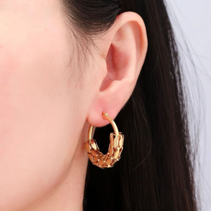 Wholesale Mesh Half Mesh Wrapped Stainless Steel Circle Woven Earrings JDC-ES-ChunLing001