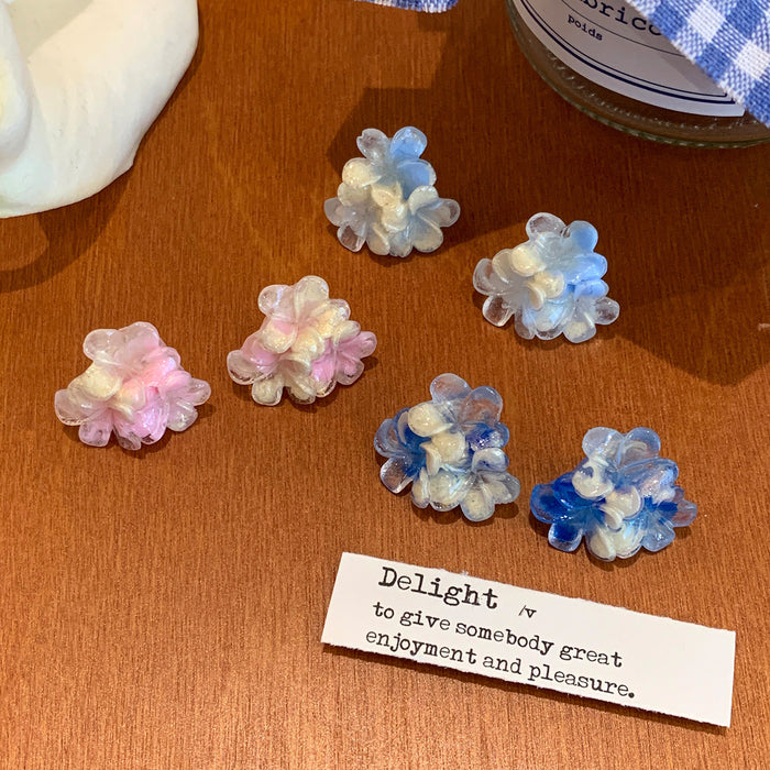 Wholesale Gradient colored resin three petal flower earrings with a sense of design, niche silver needle earrings