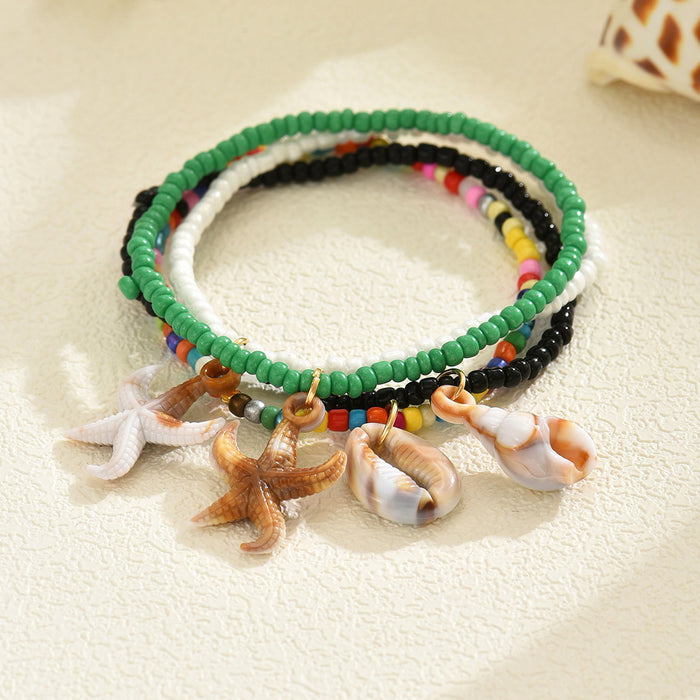 Wholesale Colorful Rice Bead Bracelet Set Ocean Element Shell Starfish Pendant Bracelet for Women
