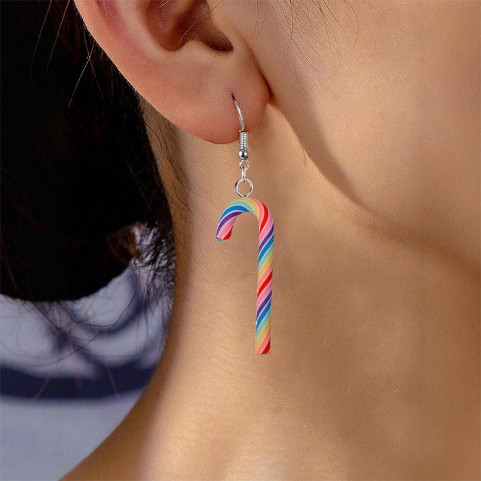 Wholesale Christmas Rainbow Cane Girls Candy Color Earrings