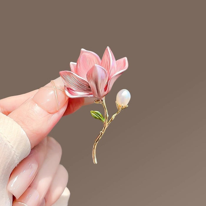 Wholesale Alloy Pink Magnolia Brooch
