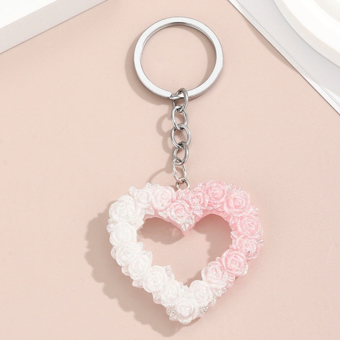 Wholesale Resin glitter rose heart keychain