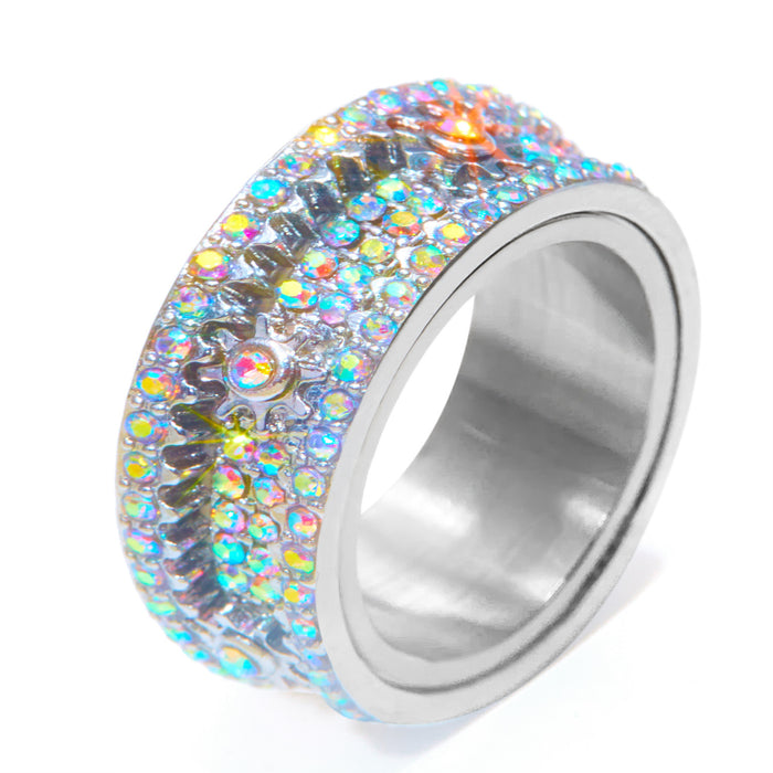 Wholesale gear rotating diamond ring fashion  rotating color diamond ring