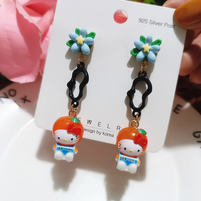 Wholesale Cute Funny Cos Dress-up Cat Rabbit Persimmon Cat Cartoon Silver Earrings Female Cross-border ins Girl