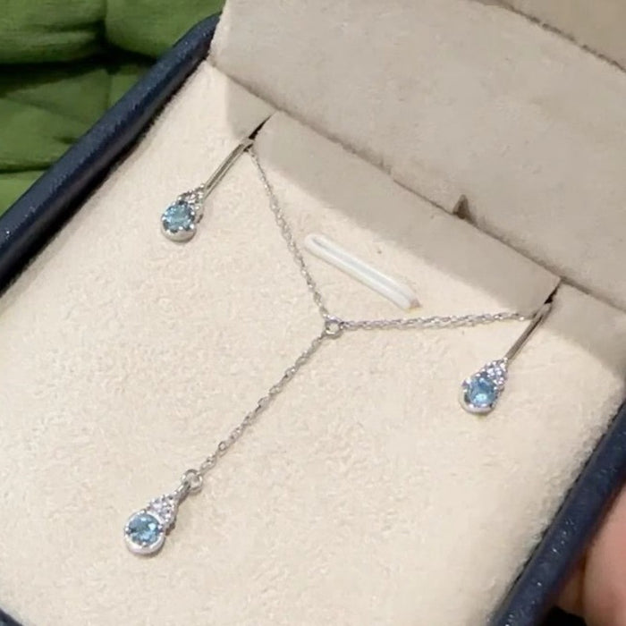 Wholesale Retro blue diamond water droplet necklace with minimalist and high-end design, niche design, neck chain, chain lock, bone chain wholesale