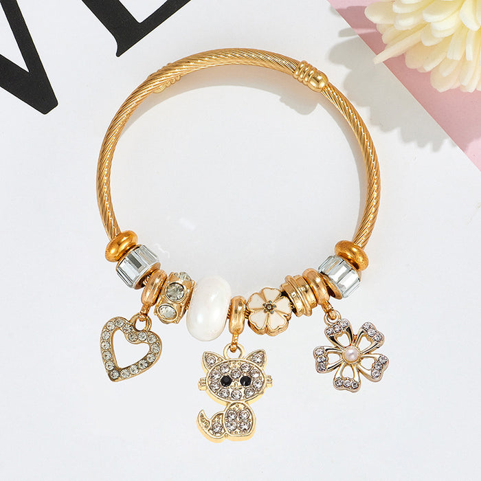 Wholesale Stainless Steel Rhinestone Butterfly Swan Beaded Bracelet MOQ≥2