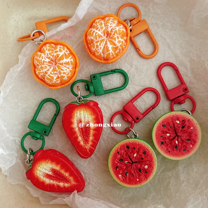 Wholesale Chic Fruit Resin Keychain Pendant - Half-Cut Strawberry Design