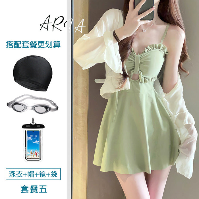 Wholesale New one-piece conservative skirt style avocado green high-end and sexy hot spring swimsuit
