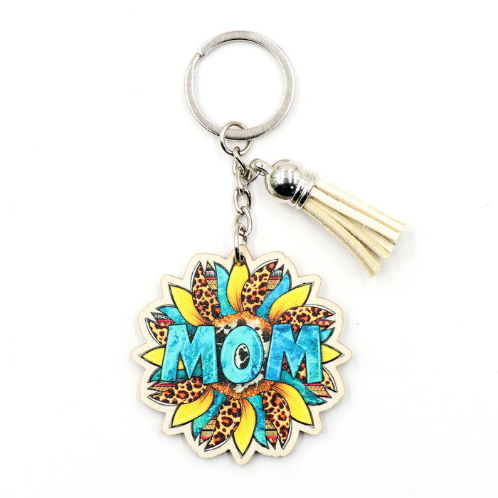 Wholesale Mother's Day Sunflower Retro Mom Wooden Keychain JDC-KC-XYan007