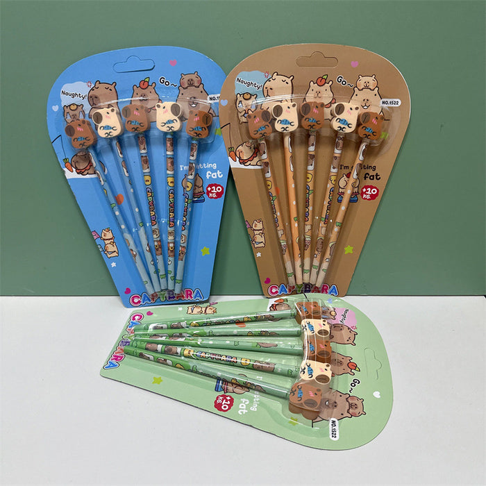 Wholesale Pen cap eraser, wooden pencil, capybara pencil set, capybara cub writing pen combination
