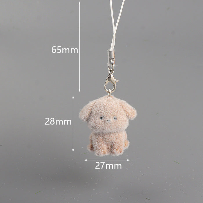 Wholesale 3D Flocked Resin Dog Pendant Mini Doll Phone Charm DIY Keychain