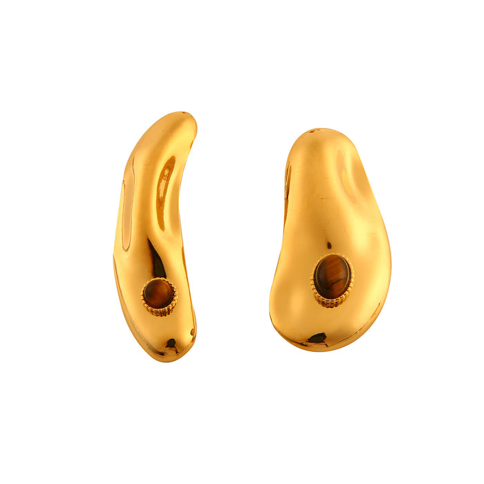 Wholesale Original design: Stainless steel irregular earrings set with natural stones, exaggerated personality and temperament, slanted earrings