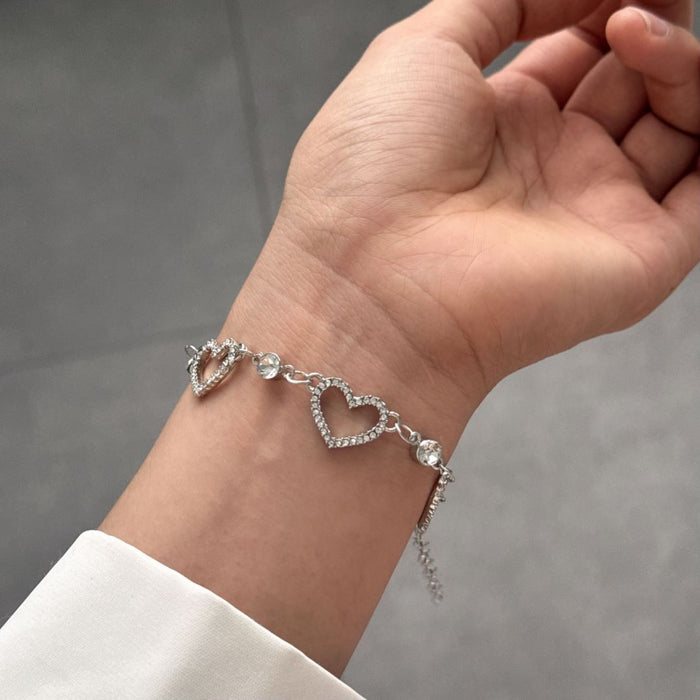 Wholesale 3 pcs/set Flash diamond hollow love necklace clavicle chain bracelet earrings