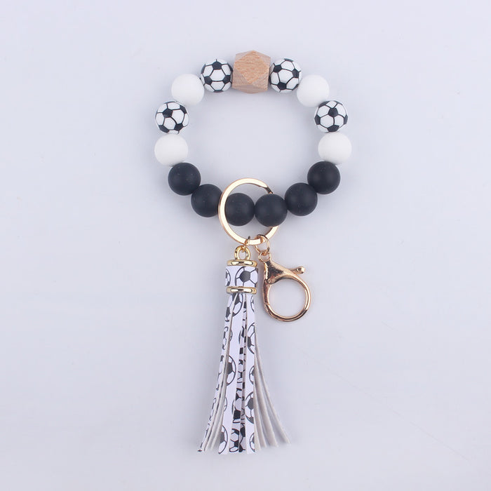 Wholesale printing tassel accessories silicone beads keychain
