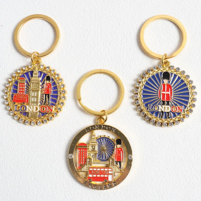 Wholesale Diamond studded keychain, architectural figure, dripping oil, colored pendant, jewelry, souvenir