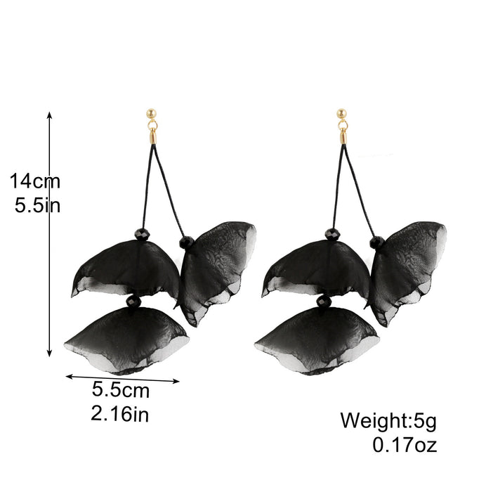 Wholesale Exaggerated flower tassel earrings, personalized earrings, temperament long fabric earrings, red flower earrings