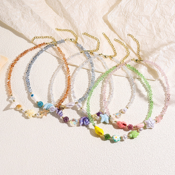 Wholesale Rice bead necklace, seashell, starfish, ceramic pendant, crystal necklace