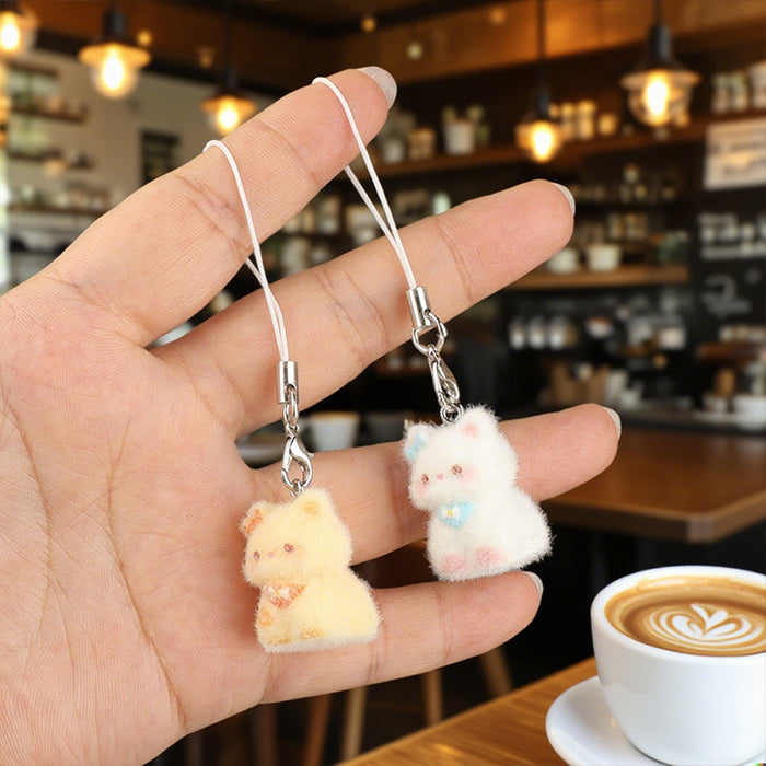 Wholesale Cartoon cute flocked 3D resin cat keychain bag charm