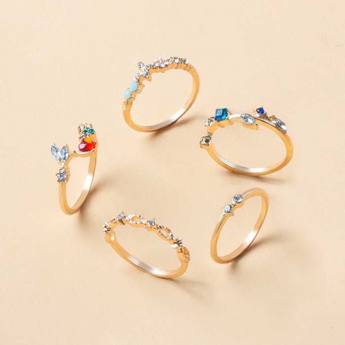 Wholesale Fashion opening gold-plated flower 5-piece ring set for accessories