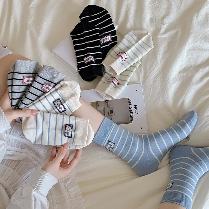 Wholesale Socks, thin fabric, striped, mid tube, socks, stacked socks