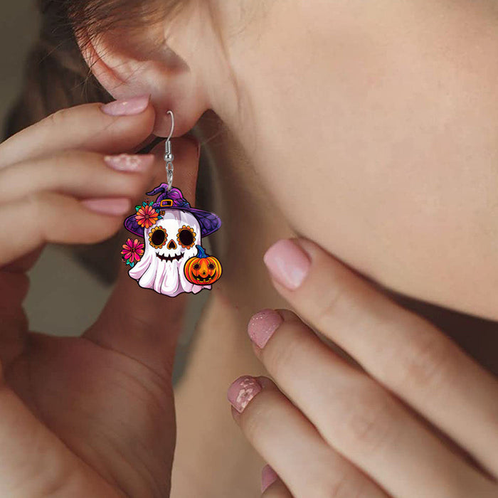 Wholesale Halloween Day of The Dead Ghost Pumpkin Acrylic Earrings JDC-ES-WenT026