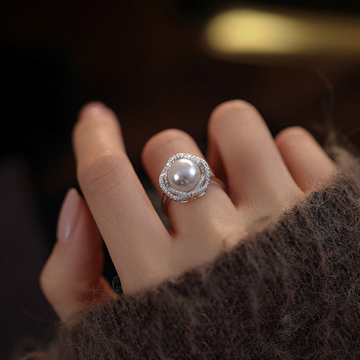 Wholesale Natural pearl ring, light luxury, high-end, niche, open mouth jewelry ring