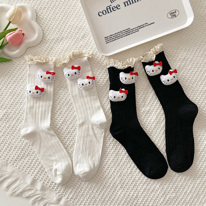 Wholesale Cat lace socks autumn and winter pile socks sweet girl tube socks