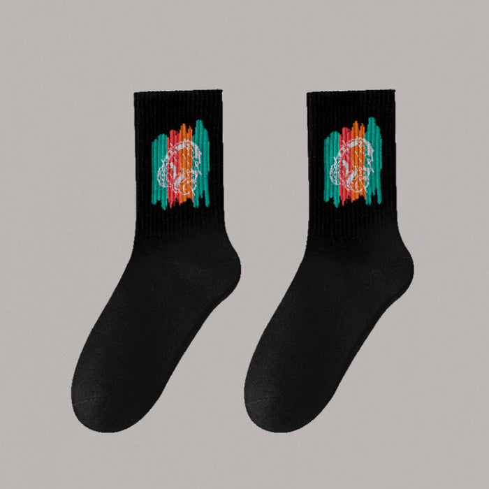 Wholesale 5pcs White socks men' s mid-calf socks autumn and winter basketball socks couple stockings black and white sports socks