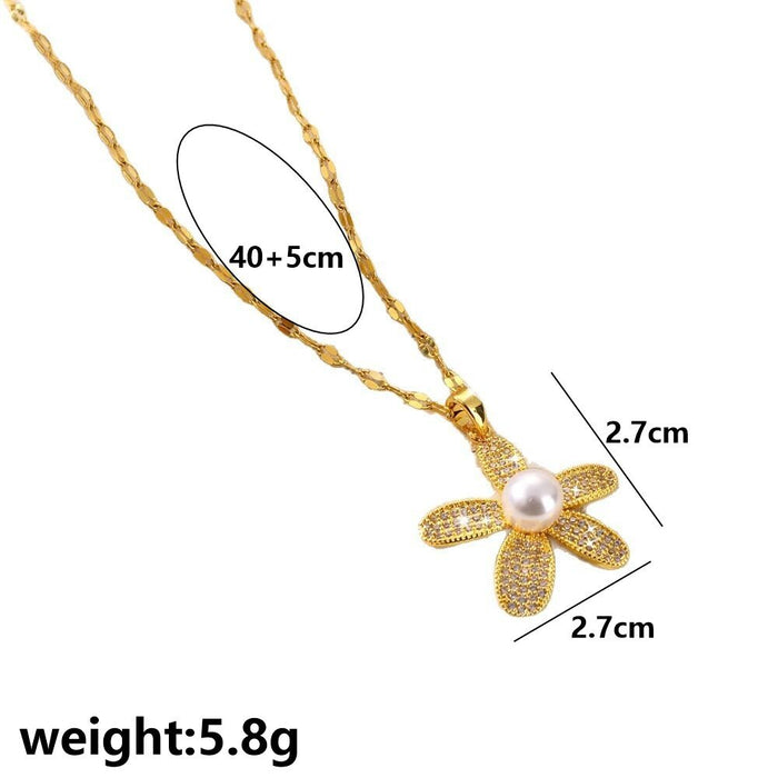 Wholesale Gas pearl micro inlaid zircon flower accessory titanium steel fashionable collarbone chain