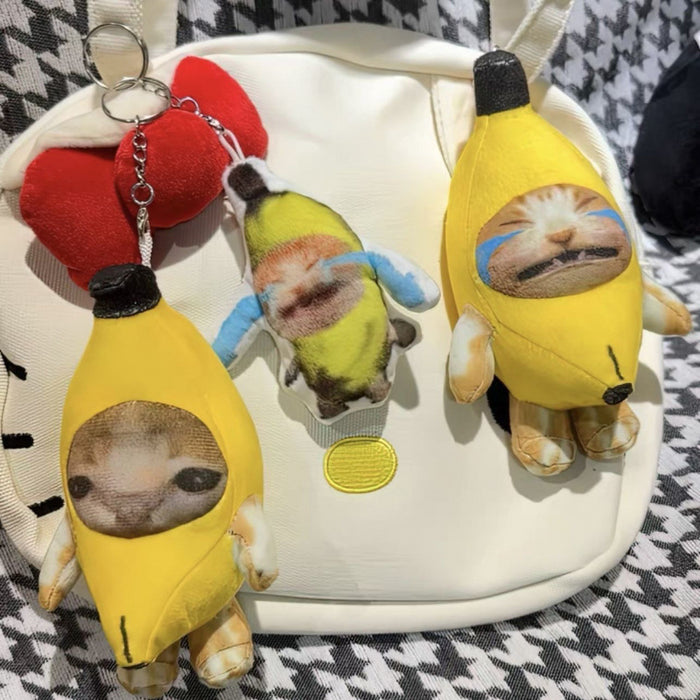 Wholesale Banana cat doll crying cat happy meow pendant can only make sounds funny trick keychain pendant