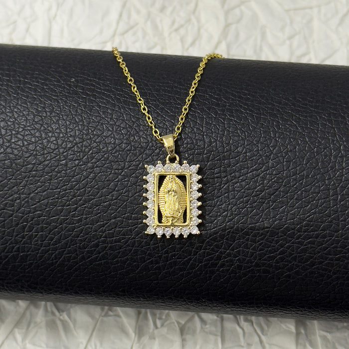 Wholesale Virgin Mary Square Necklace Ladies Full Diamond Fashion Clavicle Chain Jewelry