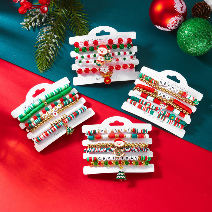 Wholesale Christmas all-match bracelet Christmas tree love soft clay colorful beaded bracelet multi-layer stacking set