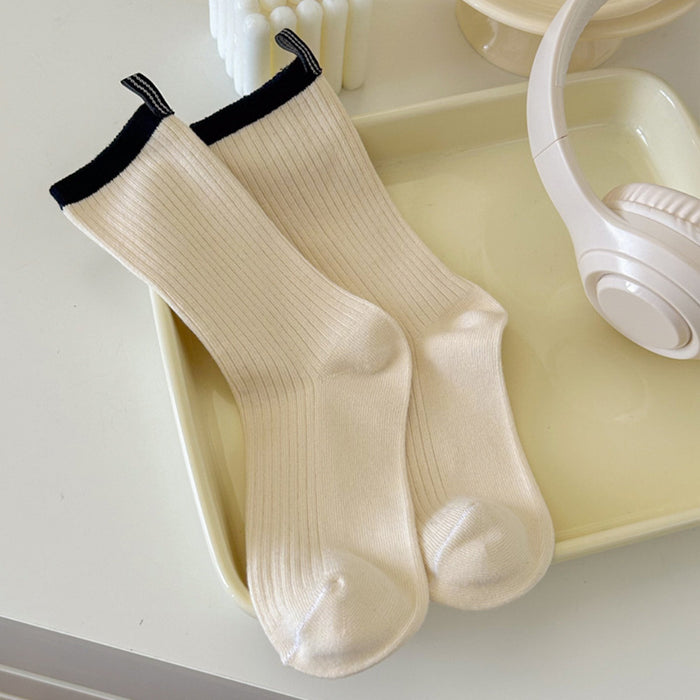 Wholesale Mid length socks, pure cotton pile socks, contrasting stripes, sweat absorbing socks