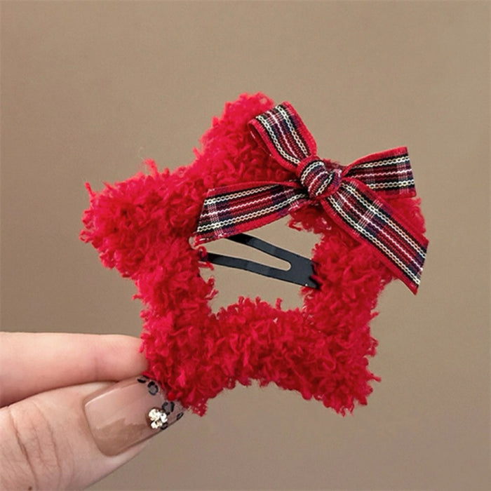 Wholesale  Red Plush Star Hairpin Bow Bangs BB Clip Side Broken Hairpin Hairpin Headwear Hair Accessories