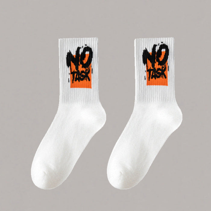 Wholesale 5pcs White socks men' s mid-calf socks autumn and winter basketball socks couple stockings black and white sports socks