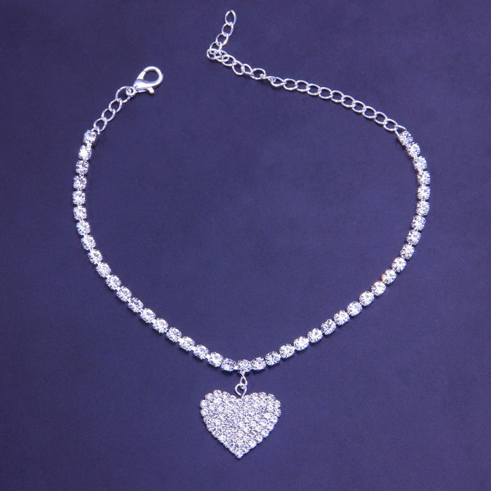 Wholesale  Full Diamond Love Anklet Personalized All-match  Diamond Heart-shaped Anklet  Beach Jewelry