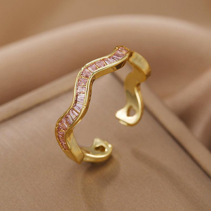 Wholesale Wave-shaped diamond-encrusted adjustable ring