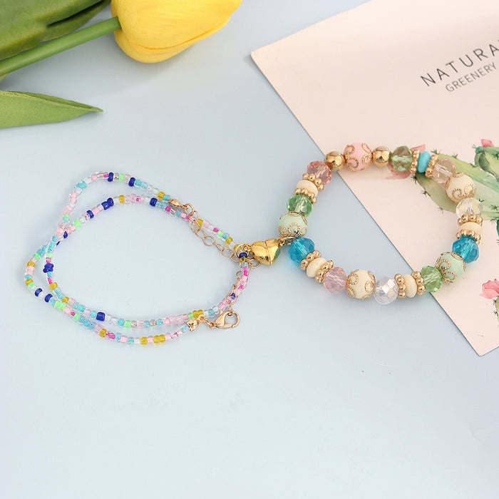 Wholesale Multi layer bead bracelet, heart-shaped pendant, colorful gift jewelry